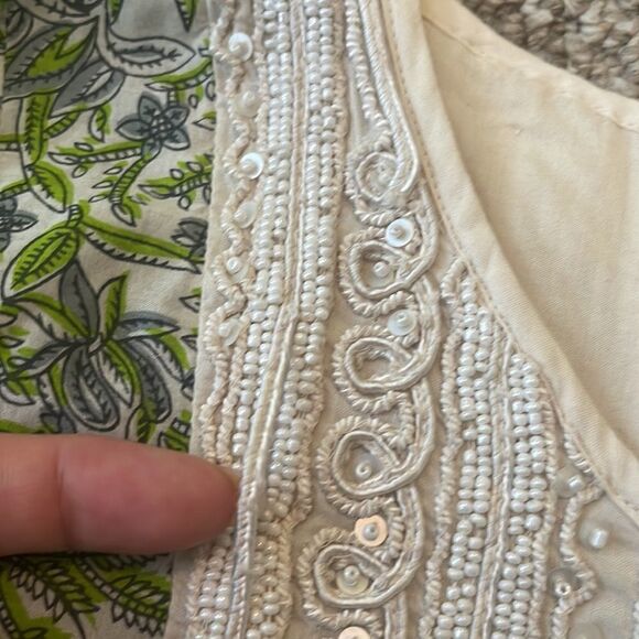 Calypso St Barth Indian Block Print Beaded Tunic Dress Size Small - Picture 11 of 16